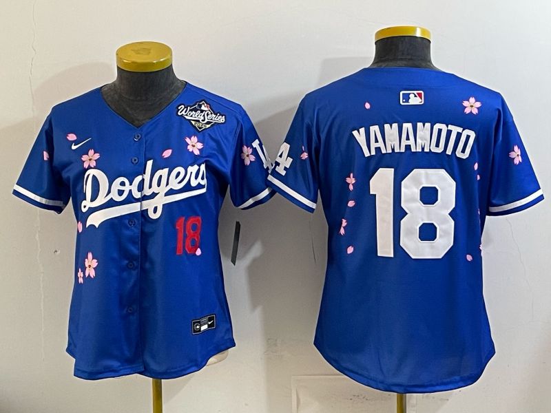 Youth Los Angeles Dodgers #18 Yamamoto Blue Sakura Edition 2026 Nike MLB Jersey 001->youth mlb jersey->Youth Jersey